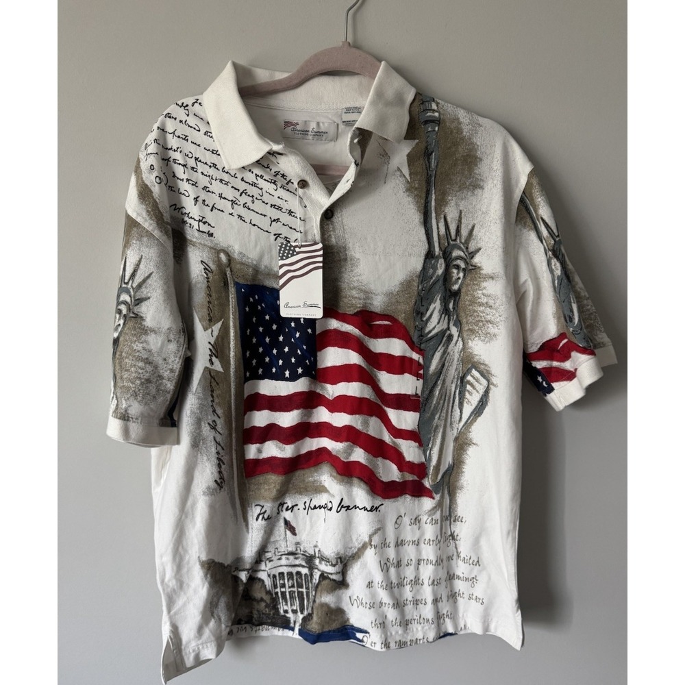 American Summer Cotton‎ Shirt Men's Large  Flag USA 4th Of July Independence NWT